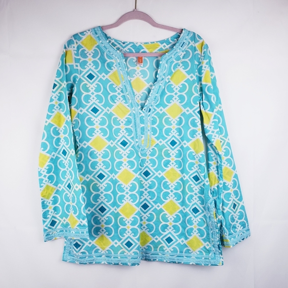 Lucy Womens Boho Embroidered Blouse Shirt Tunic M